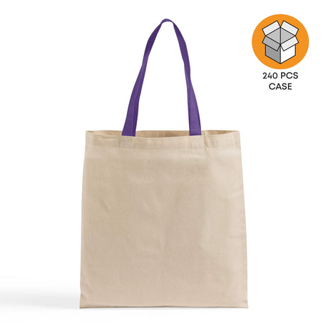 240 ct Wholesale Tote Bags With Color Handles 100% Cotton - By Case