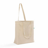 Angled view of the Recycled Trader's Canvas Tote showing durable 100% recycled canvas material and self-fabric handles.