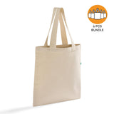 6 ct Recycled Canvas Flat Tote Bag / Basic Book Bag - Pack of 6