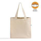 6 ct Recycled Canvas Flat Tote Bag / Basic Book Bag - Pack of 6