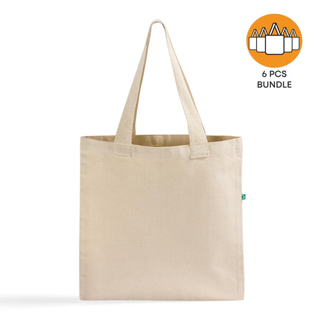6 ct Recycled Canvas Flat Tote Bag / Basic Book Bag - Pack of 6
