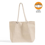 6 ct Canvas Beach Tote Bag with Fancy Rope Handles- By Bundle