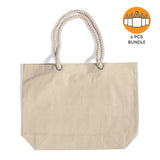 6 ct Large Canvas Beach Tote Bag with Fancy Rope Handles - By Bundle