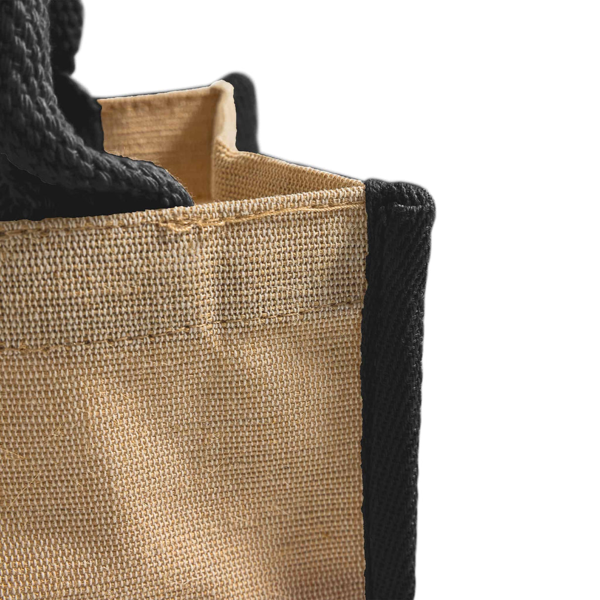 small black jute tote bag corner detail