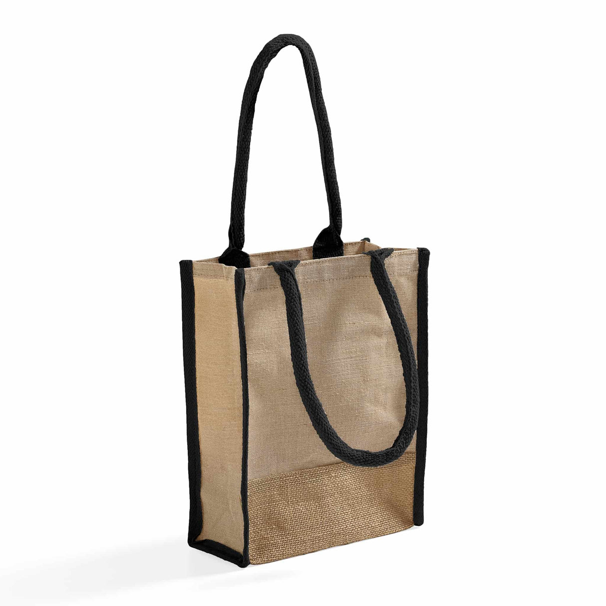 small black jute tote bag with full gusset