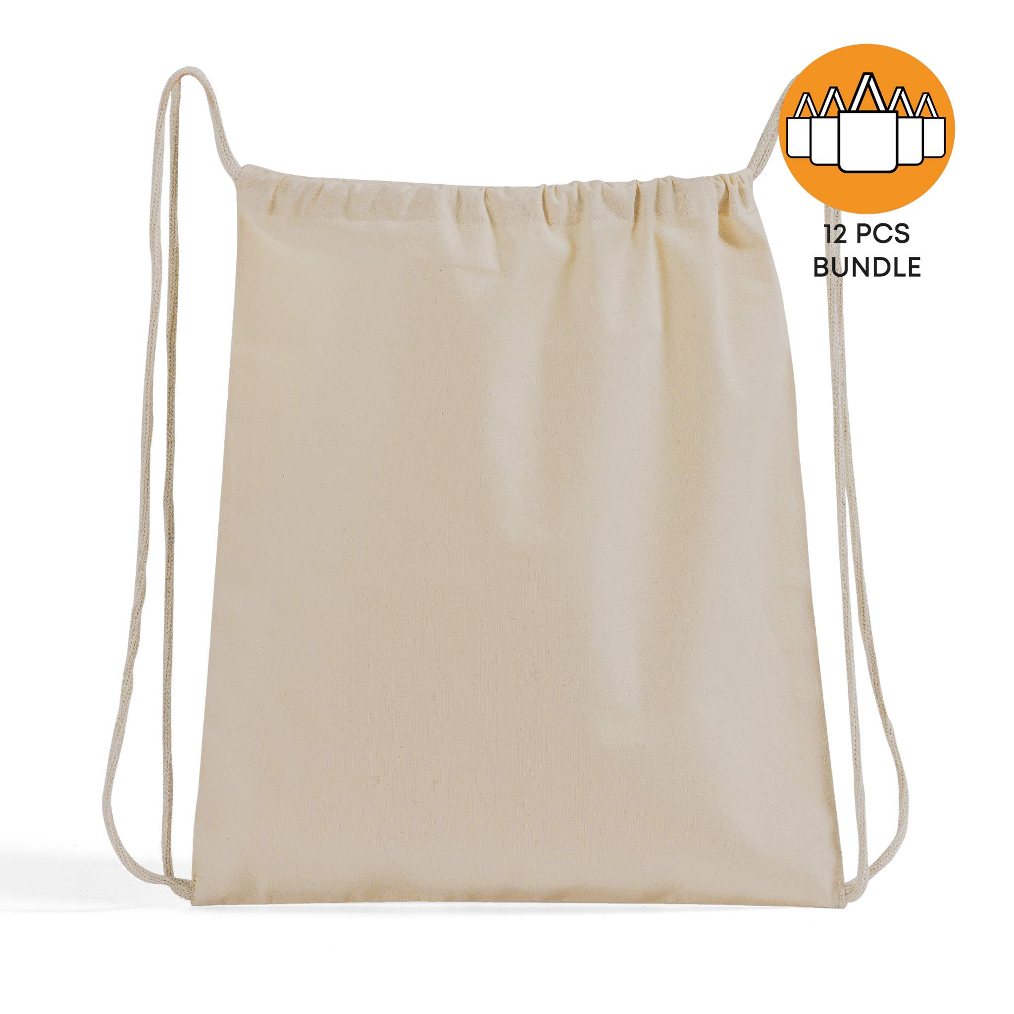 12 ct Small Canvas Drawstring Backpack / Cinch Packs - By Dozen