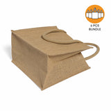 6 ct Square Burlap Bags - Wholesale Jute Tote Bags W/Deep Full Gusset - By Bundle