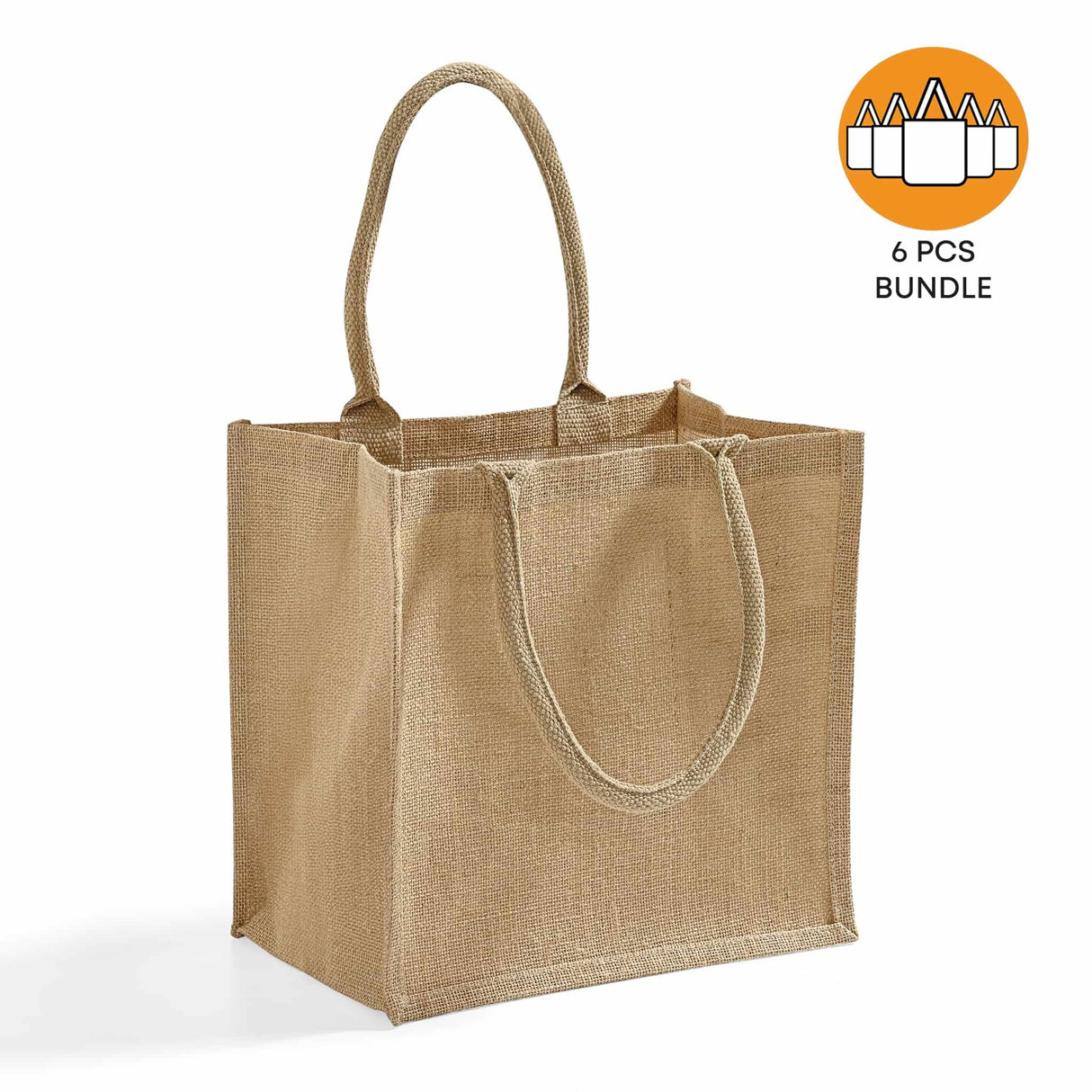 6 ct Square Burlap Bags - Wholesale Jute Tote Bags W/Deep Full Gusset - By Bundle