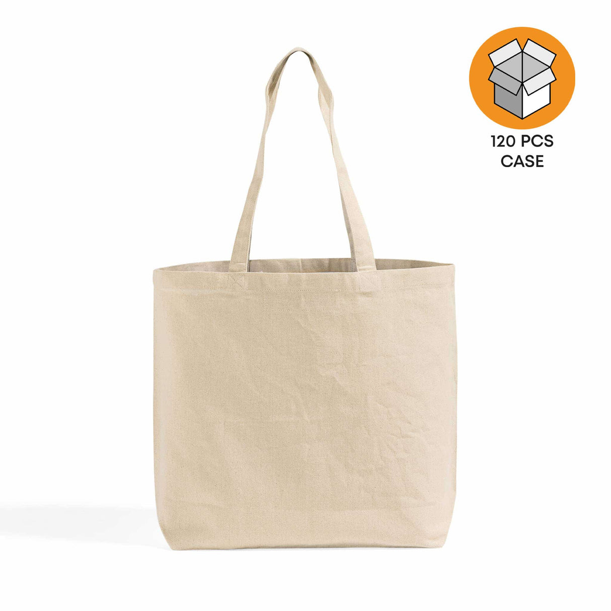 120 ct Large Size Light Canvas Wholesale Tote Bag with Long Handles - By Case