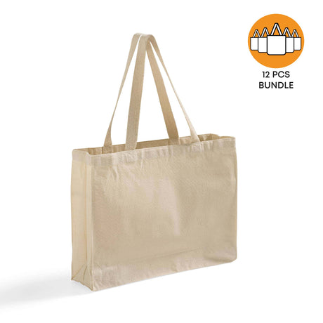 12 ct Full Gusset Heavy Canvas Affordable Horizontal Tote Bags - By Dozen