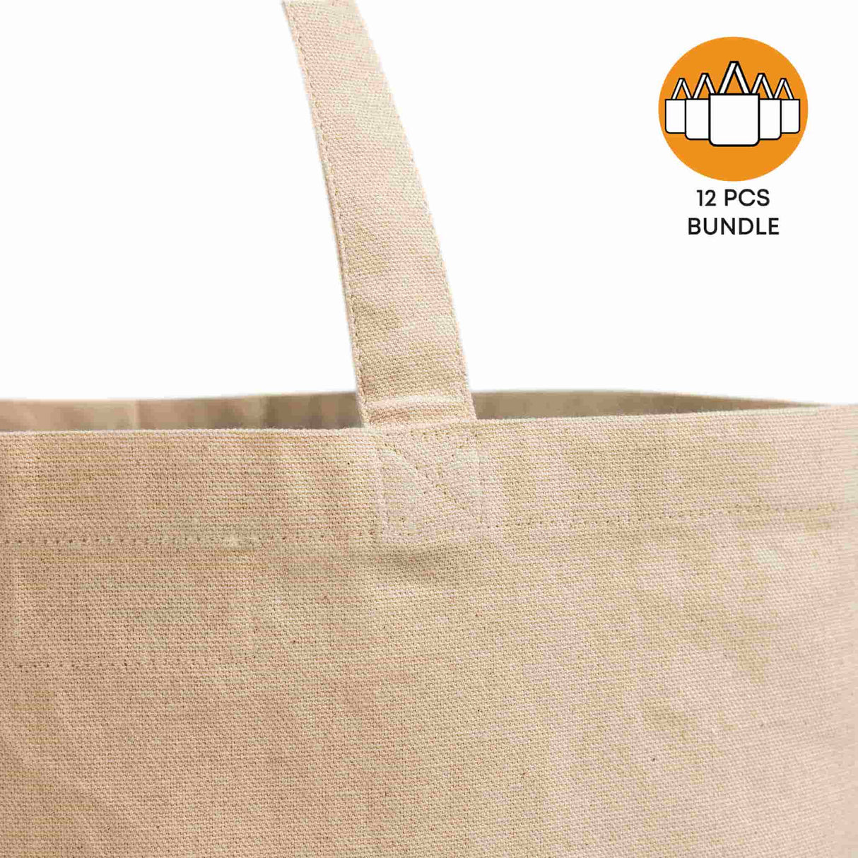 12 ct Large Size Light Canvas Tote Bag with Long Handles - By Dozen