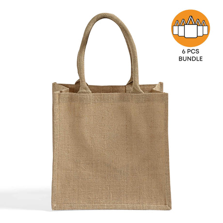 6 ct Square Burlap Bags - Wholesale Jute Tote Bags W/Deep Full Gusset - By Bundle