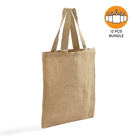 12 ct Wholesale Burlap Bags - Promotional Jute Tote Bags - Pack of 12