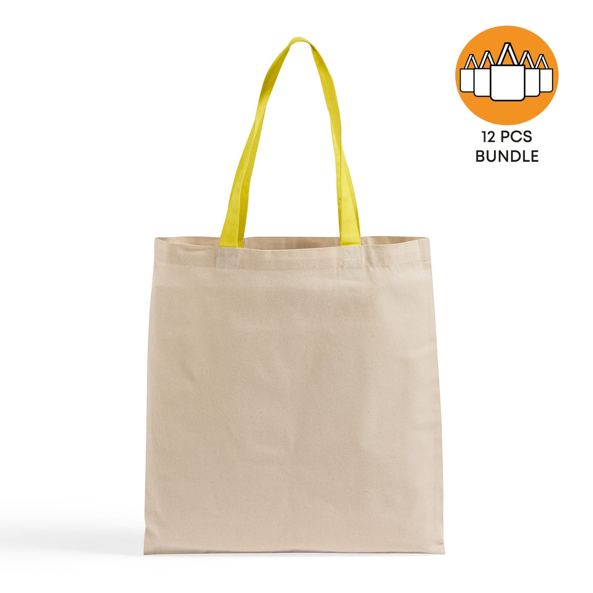 12ct Wholesale Tote Bags With Color Handles 100% Cotton - By Dozen