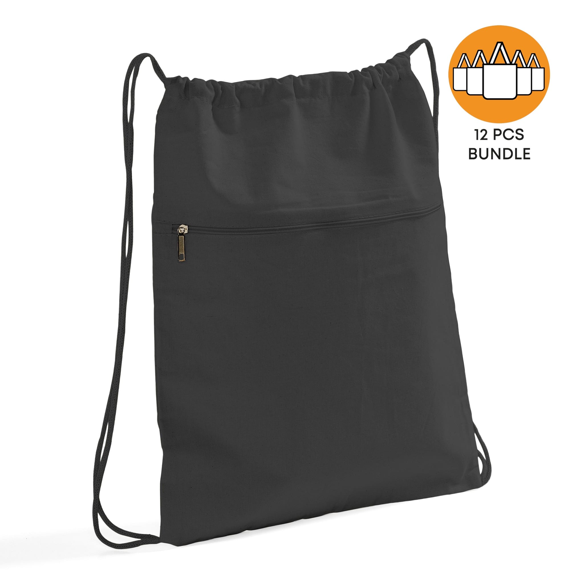 12 ct Zippered Cotton Canvas Drawstring Bag Backpack - By Dozen
