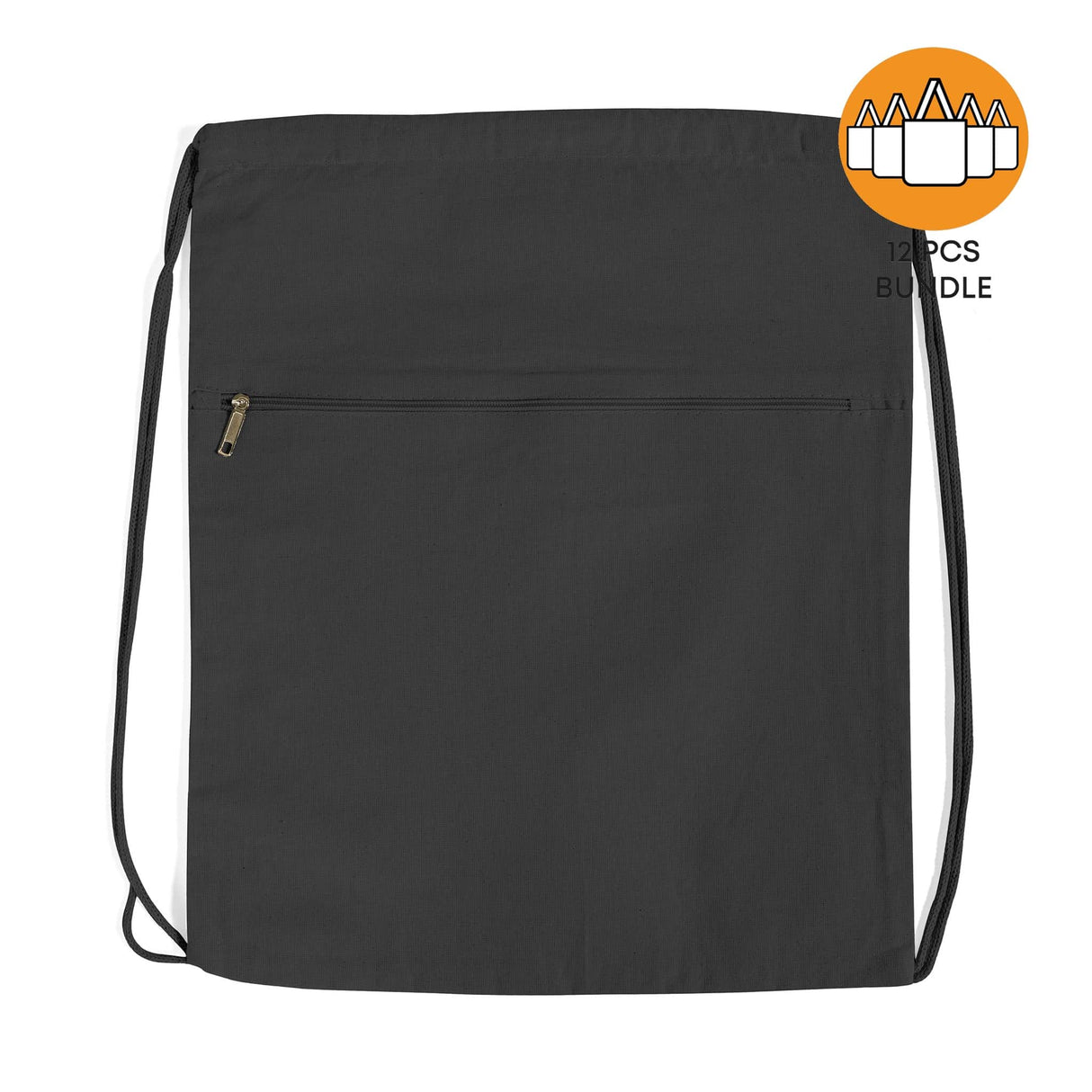 Black Zippered Canvas Drawstring Bag