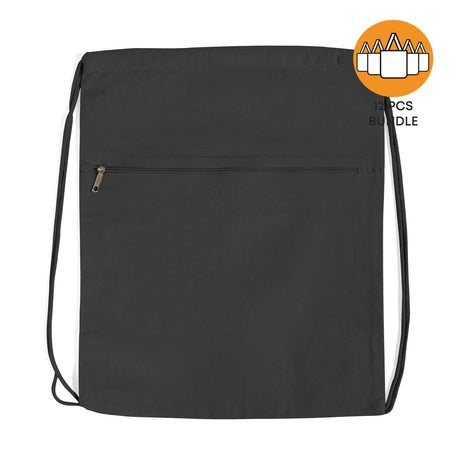 Black Zippered Canvas Drawstring Bag