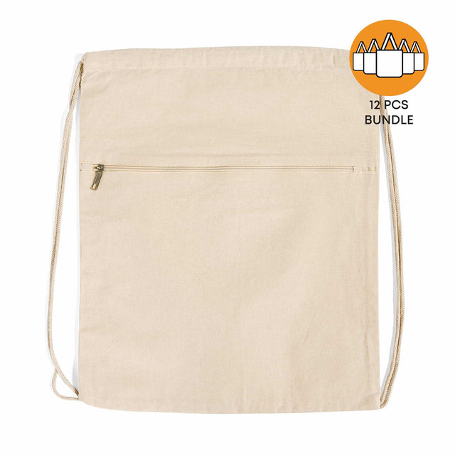 Zippered Canvas Drawstring Bag