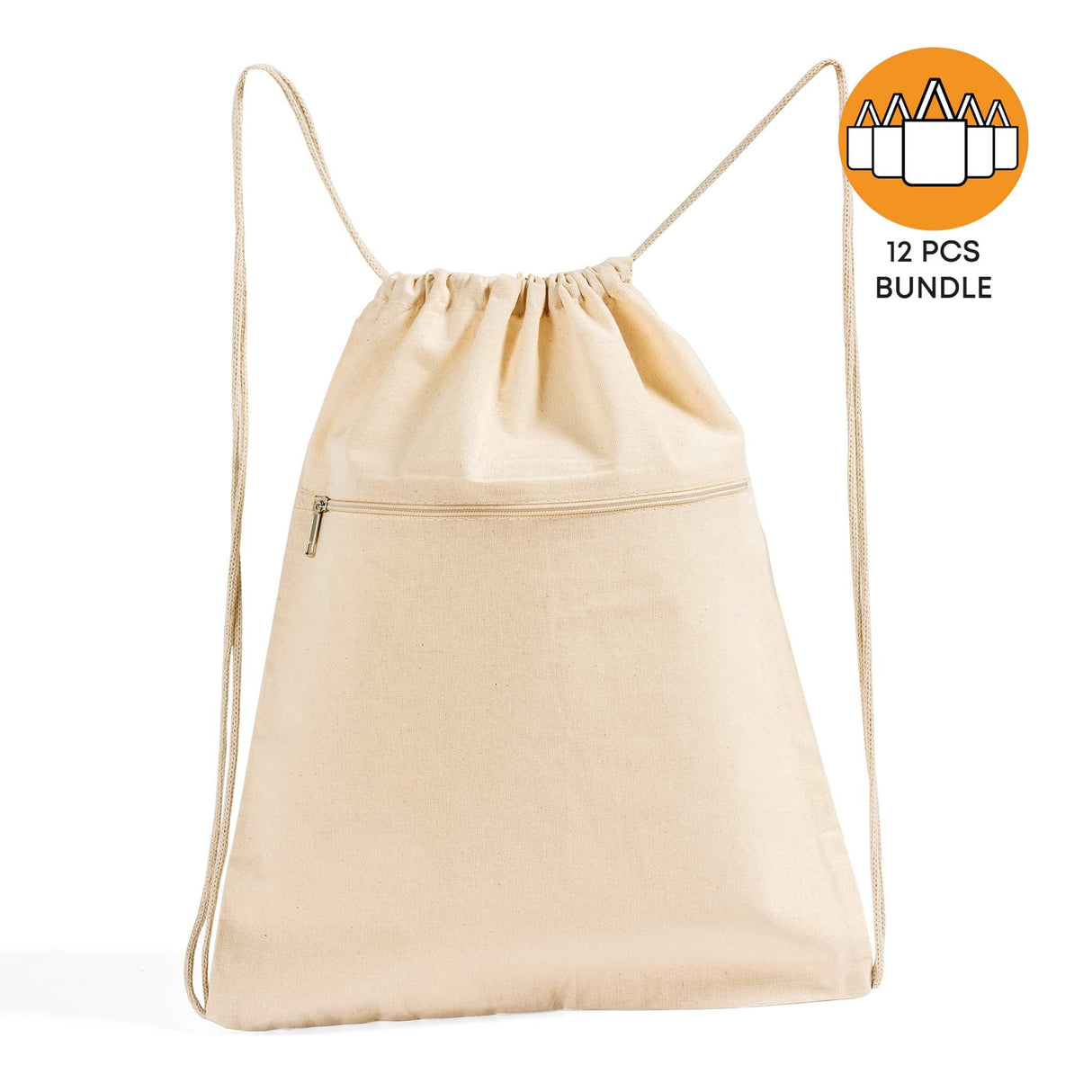 Zippered Canvas Drawstring Bag