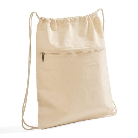 144 ct Zippered Cotton Canvas Drawstring Bag Backpack - By Case