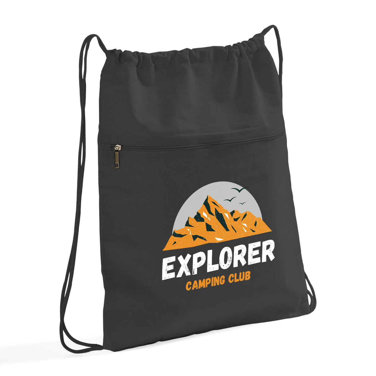 Personalized Black Zippered Cotton Canvas Drawstring Bag