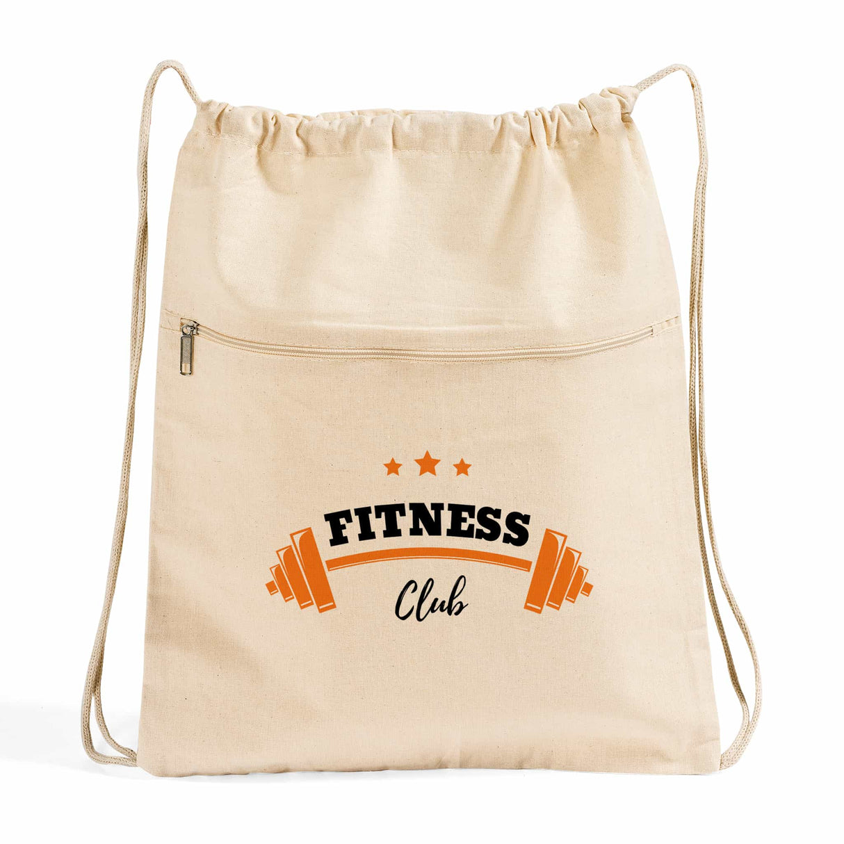 Zippered Cotton Canvas Drawstring Backpack With Logo