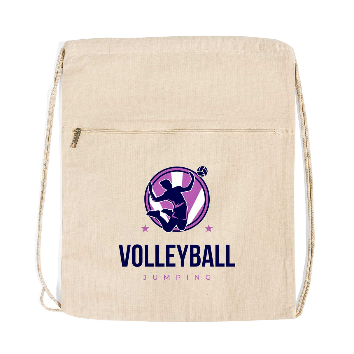 Zippered Natural Cotton Canvas Drawstring Backpack Personalized