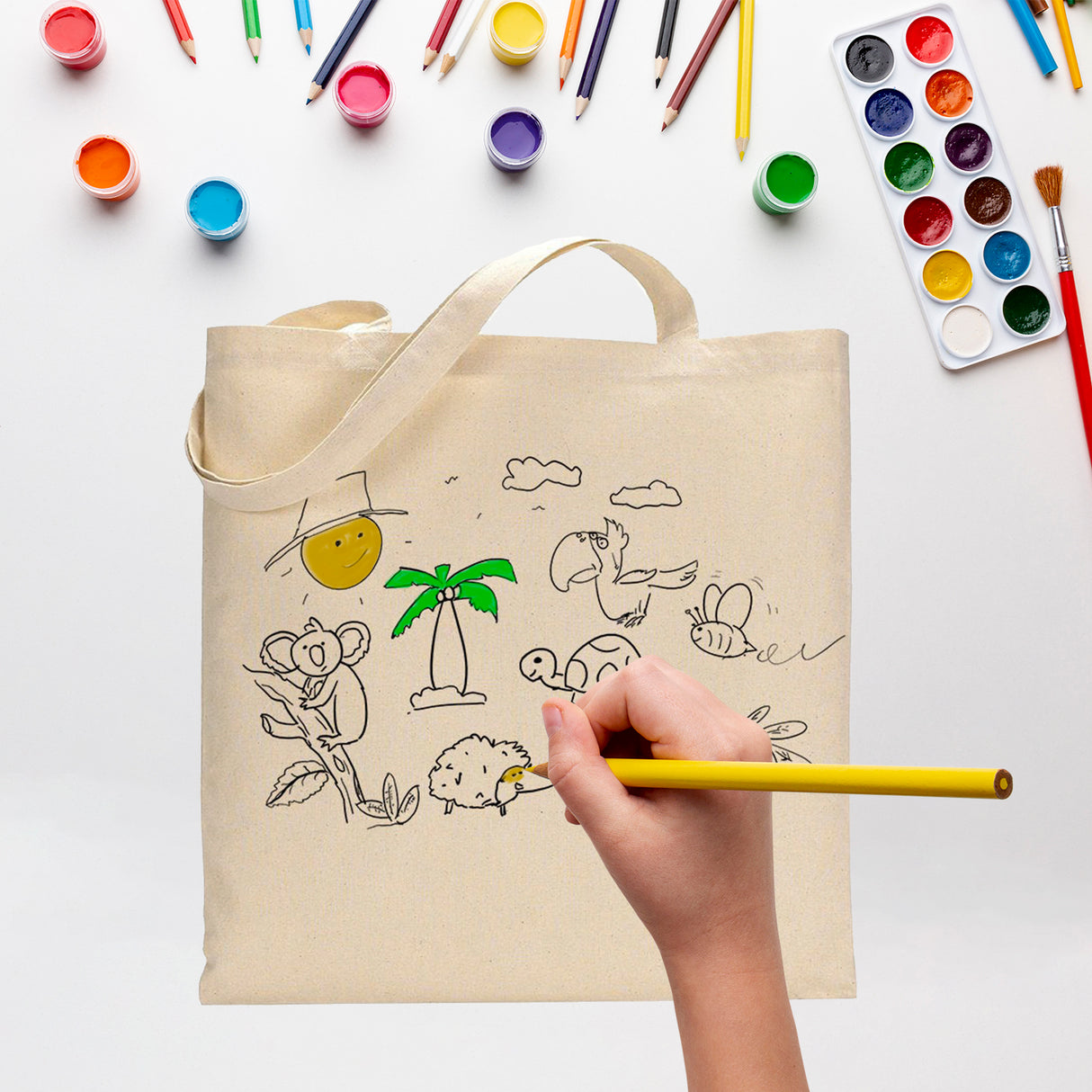 Black Color Tropical Tote Bag (Advance Level) - Coloring-Painting Bags for Kids