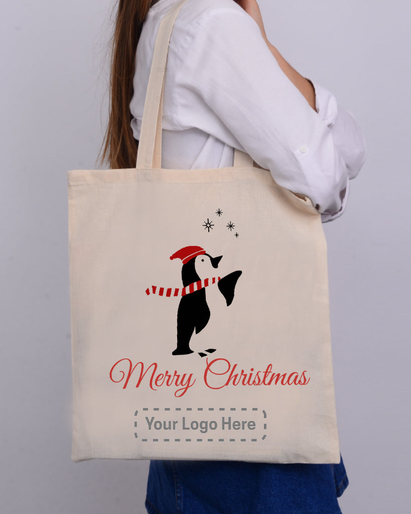 Penguin and Stars Merry Christmas Tote Bag - Christmas Bags