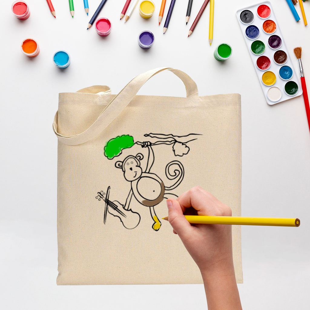 Black Color Monkey Tote Bag (Basic Level) - Coloring-Painting Bags for