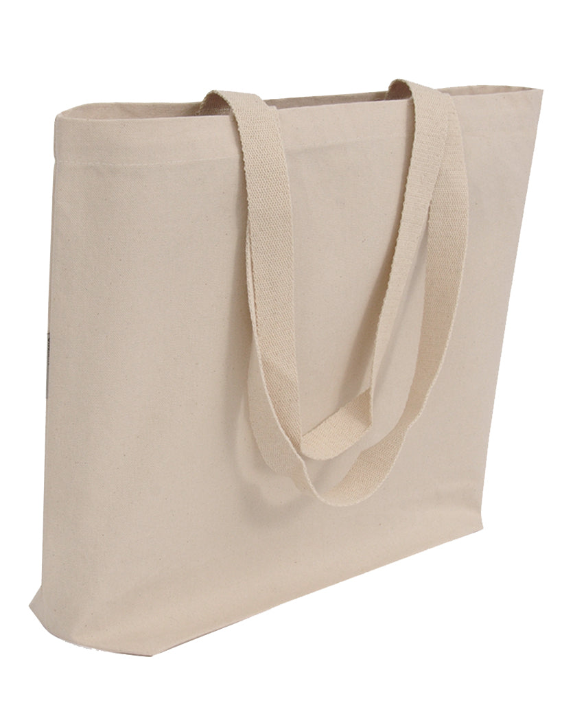 12 ct - 18" Large Organic Canvas Shopper Tote Bags with Bottom Gusset - By Dozen