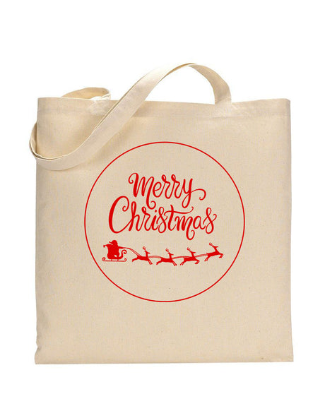 Santa Claus With a Reindeer Flying Red Color Christmas Tote Bag - Christmas Bags