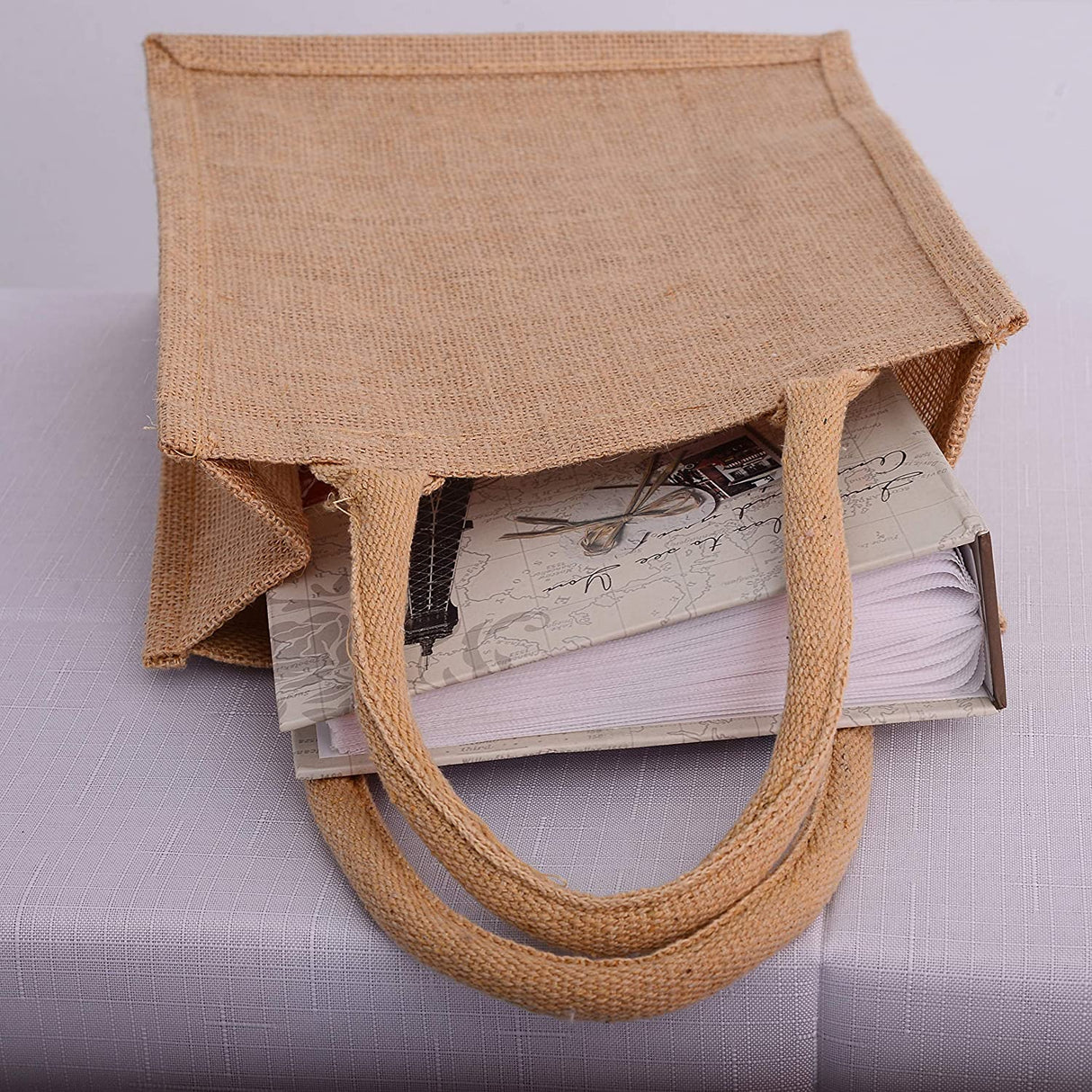 72 ct Small Burlap Bags / Jute Book Bag with Full Gusset - By Case