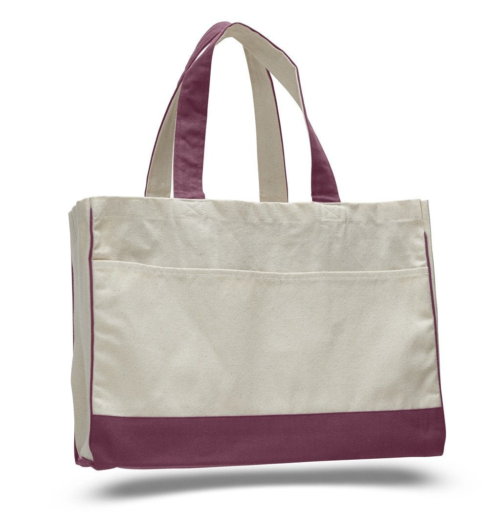 12 ct Cotton Canvas Tote Bag with Inside Zipper Pocket - By Dozen
