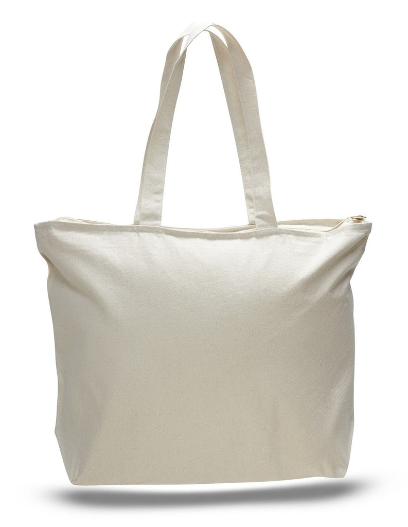 Sturdy Canvas Tote Bags with Inside Zipper Pocket and Long Handles - 1 Pack
