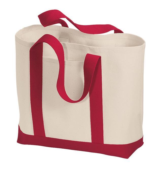 Natural/Red Wholesale Heavy Cotton Two Tone Shopping Tote Bag