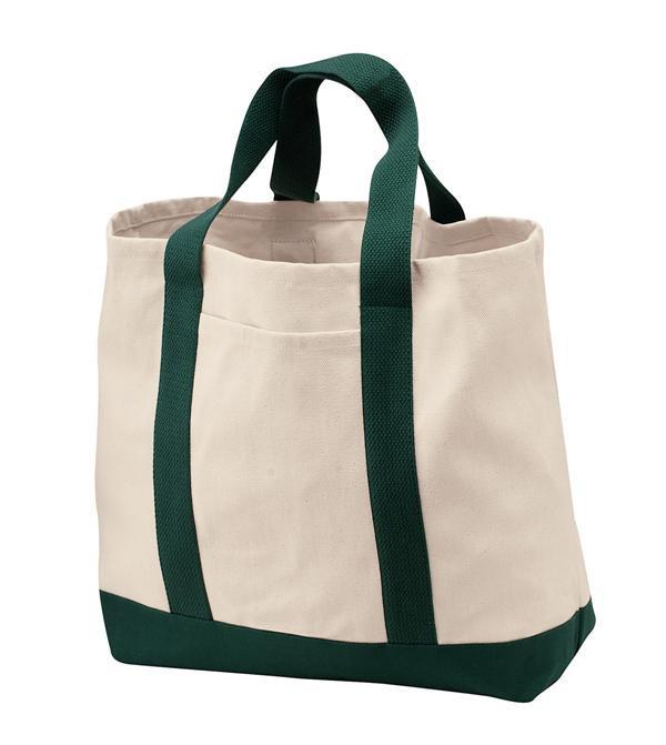 Natural/Spruce Wholesale Heavy Cotton Two Tone Shopping Bag