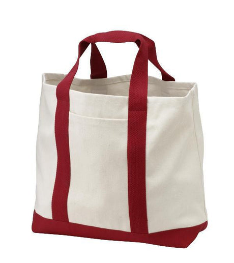 Natural/Red Economical Heavy Cotton Two Tone Shopping Tote Bag