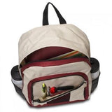 Bulk Beige / Burgundy Backpack W/ Front & Side Pockets Inside Wholesale