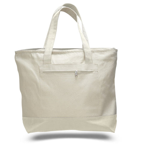 12 ct Heavy Canvas Zippered Shopping Tote Bags - By Dozen