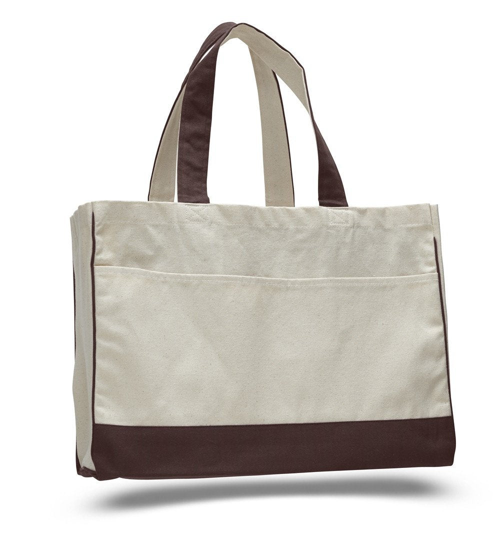 12 ct Cotton Canvas Tote Bag with Inside Zipper Pocket - By Dozen - Al