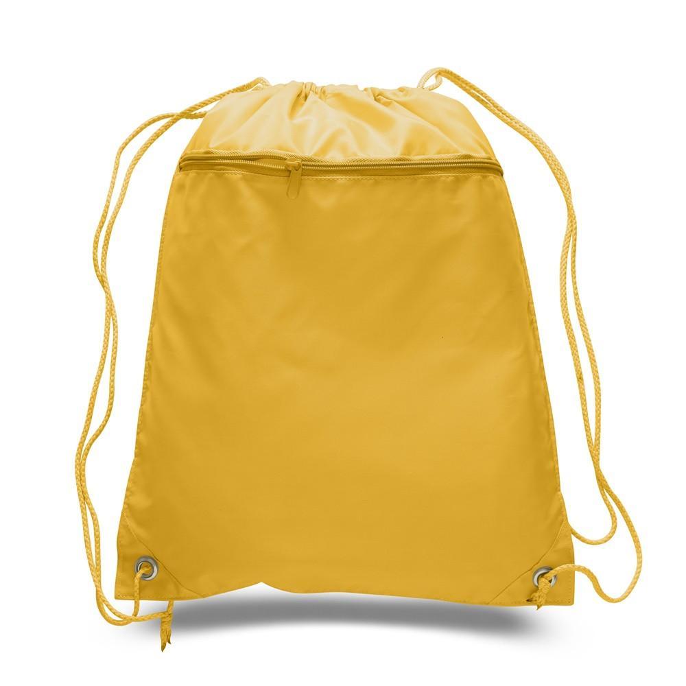 48 ct Promotional Polyester Drawstring Bags with Front Pocket - ASSORTED COLOR PACK (CLOSEOUT)
