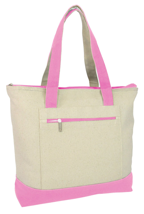 72 ct Heavy Canvas Zippered Shopping Tote Bags - By Case
