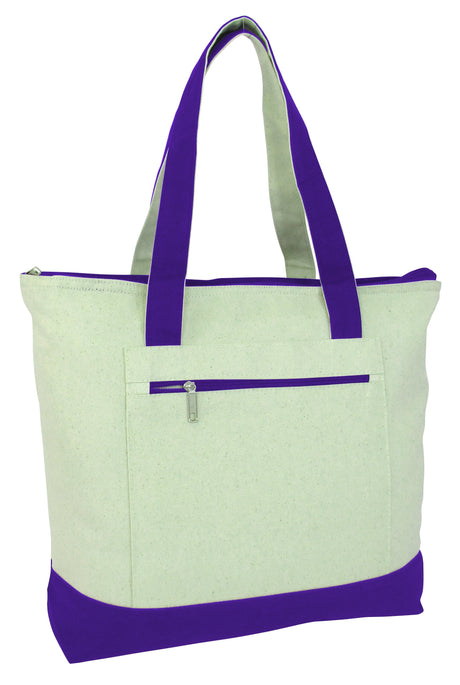 12 ct Heavy Canvas Zippered Shopping Tote Bags - By Dozen - Alternative Colors