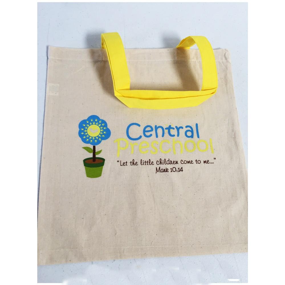 12 ct Wholesale Tote Bags With Color Handles 100% Cotton - By Dozen