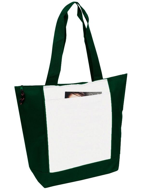 Forest Green 600D Polyester Deluxe Zipper Tote Bag