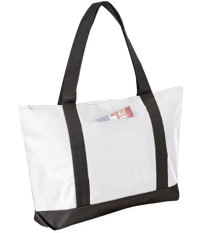 Polyester Beach Tote Bags black and white