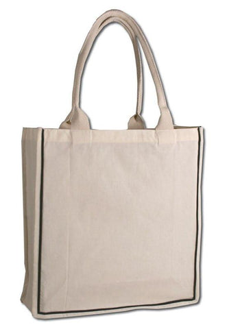 12 ct Color Stripe 100% Cotton Shopping Tote Bags W/Fancy Handles - By Dozen