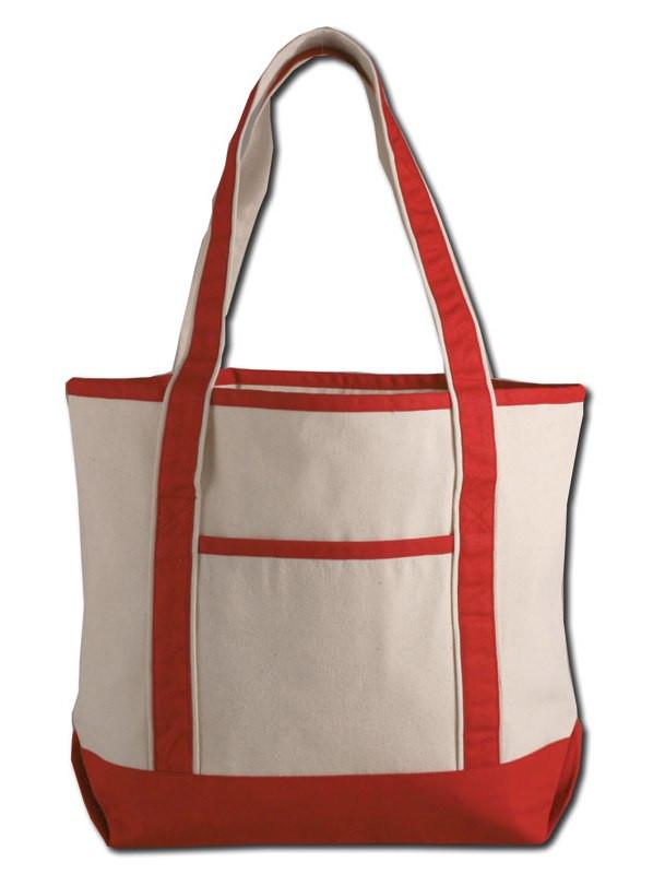 Classic Extra Large Two Tone Zip Top Canvas Tote Bag Rich Redtrue
