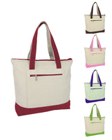 12 ct Heavy Canvas Zippered Shopping Tote Bags - By Dozen - Alternative Colors